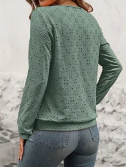 Best Women's T Shirt Plain Fashion Modern Casual Long Sleeve Crew Neck Regular Tops Daily Weekend White Red Green Fall Winter Women Lace Tops