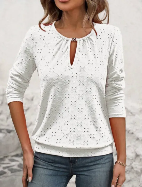 Best Women's T Shirt Plain Fashion Modern Casual Long Sleeve Crew Neck Regular Tops Daily Weekend White Red Green Fall Winter Women Lace Tops