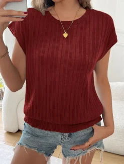 Sale Women's T Shirt Plain Fashion Modern Casual Short Sleeve Batwing Sleeve Crew Neck Regular Tops Daily Weekend Wine Army Green Sky Blue Summer Spring Women T-Shirts