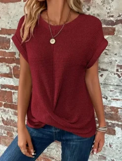 New Women's T Shirt Plain Fashion Stylish Classic Short Sleeve Crew Neck Regular Tops Daily Weekend Black White Wine Purple Green Summer Women T-Shirts
