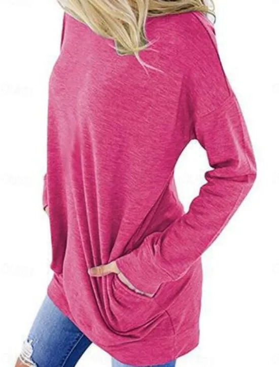 Women's T Shirt Plain Stylish Classic Modern Short Sleeve Crew Neck Regular Tops Daily Weekend Pocket Red Blue Purple Gray Summer Spring Fall Women T-Shirts