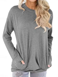 Women's T Shirt Plain Stylish Classic Modern Short Sleeve Crew Neck Regular Tops Daily Weekend Pocket Red Blue Purple Gray Summer Spring Fall Women T-Shirts