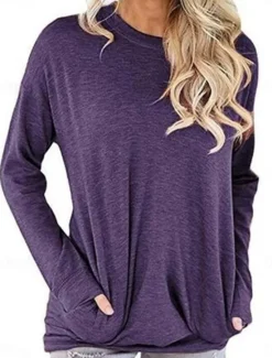 Women's T Shirt Plain Stylish Classic Modern Short Sleeve Crew Neck Regular Tops Daily Weekend Pocket Red Blue Purple Gray Summer Spring Fall Women T-Shirts