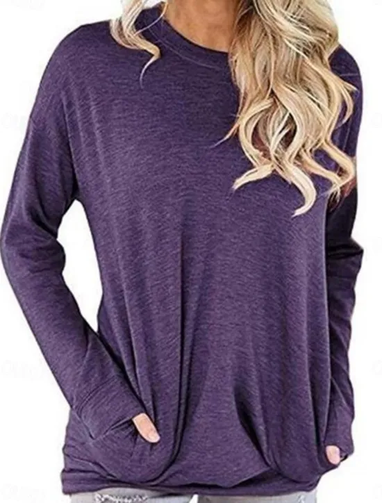 Women's T Shirt Plain Stylish Classic Modern Short Sleeve Crew Neck Regular Tops Daily Weekend Pocket Red Blue Purple Gray Summer Spring Fall Women T-Shirts