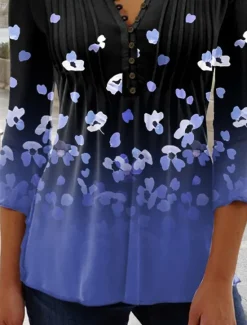 Discount Women's T Shirt Plus Size Shirt T Shirt Henley Shirt Blouse Graphic Polka Dot Flower Basic Long Sleeve Round Neck Regular Tops Casual Weekend Buttons Print Denim Blue Grass Green Black Yellow Light Women Tunic Tops