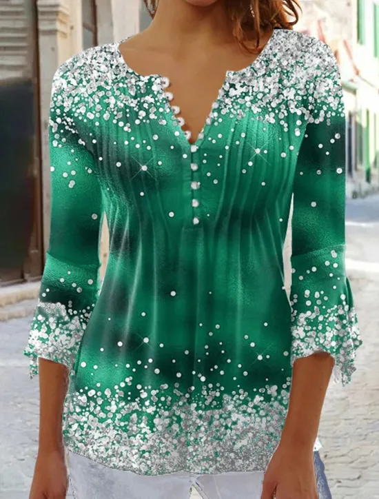 Discount Women's T Shirt Plus Size Shirt T Shirt Henley Shirt Blouse Graphic Polka Dot Flower Basic Long Sleeve Round Neck Regular Tops Casual Weekend Buttons Print Denim Blue Grass Green Black Yellow Light Women Tunic Tops