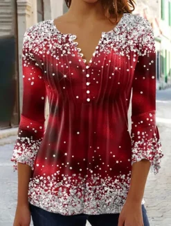 Discount Women's T Shirt Plus Size Shirt T Shirt Henley Shirt Blouse Graphic Polka Dot Flower Basic Long Sleeve Round Neck Regular Tops Casual Weekend Buttons Print Denim Blue Grass Green Black Yellow Light Women Tunic Tops