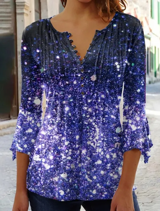 Discount Women's T Shirt Plus Size Shirt T Shirt Henley Shirt Blouse Graphic Polka Dot Flower Basic Long Sleeve Round Neck Regular Tops Casual Weekend Buttons Print Denim Blue Grass Green Black Yellow Light Women Tunic Tops