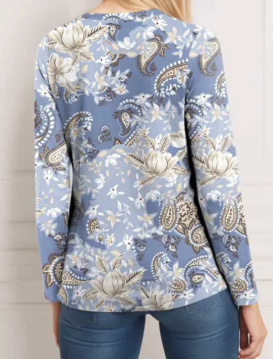 Outlet Women's T Shirt Quarter Zip Long Sleeve Casual Elegant Butterfly Regular Tops Crew Neck Daily Black White Navy Blue Blue Purple Spring Fall & Winter Women T-Shirts