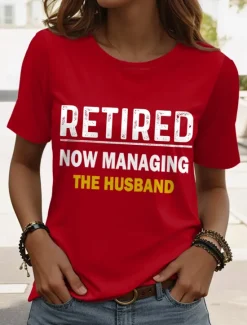 New Women's T Shirt Retired Graphic Letter Vintage Stylish Classic Short Sleeve Crew Neck Round Neck Regular Tops Daily Weekend Print Black Pink Red Blue Purple Summer Women T-Shirts