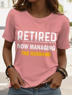 New Women's T Shirt Retired Graphic Letter Vintage Stylish Classic Short Sleeve Crew Neck Round Neck Regular Tops Daily Weekend Print Black Pink Red Blue Purple Summer Women T-Shirts