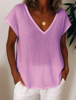 Clearance Women's T Shirt Solid Color Plain Casual Short Sleeve Round Neck Regular Tops Daily Going out Weekend Print White Yellow Light Green Purple Summer Spring Women T-Shirts