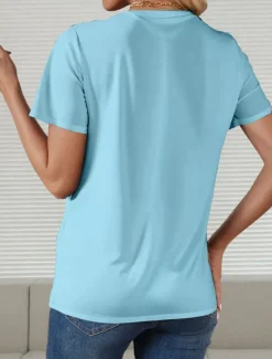 Women's T Shirt Solid Color Plain Stylish Casual Short Sleeve Round Neck Regular Tops Daily Weekend Print Black White Wine Sky Blue Dusty Blue Summer Spring Women T-Shirts
