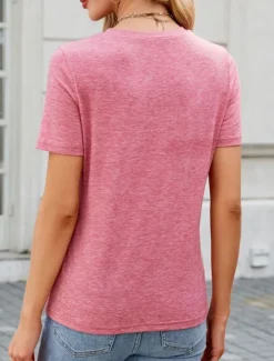 Discount Women's T Shirt Solid Color Fashion Classic Modern Short Sleeve Crew Neck Regular Tops Daily Weekend White Pink Green Khaki Summer Women T-Shirts