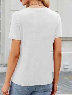 Discount Women's T Shirt Solid Color Fashion Classic Modern Short Sleeve Crew Neck Regular Tops Daily Weekend White Pink Green Khaki Summer Women T-Shirts