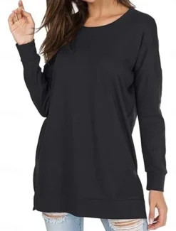 Sale Women's T Shirt Solid Color Daily Casual Long Sleeve Crew Neck Regular Tops Work Daily Patchwork Black White Blue Spring & Fall Women Tunic Tops
