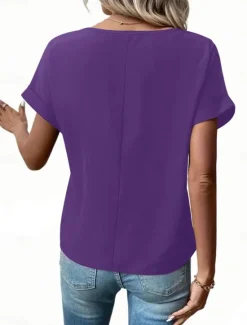 Discount Women's T Shirt Solid Color Plain Fashion Modern Casual Short Sleeve Crew Neck Regular Tops Daily Weekend Zipper Buttons Black Wine Blue Purple Summer Women T-Shirts
