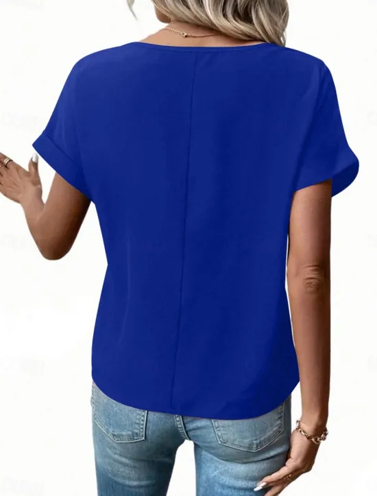Discount Women's T Shirt Solid Color Plain Fashion Modern Casual Short Sleeve Crew Neck Regular Tops Daily Weekend Zipper Buttons Black Wine Blue Purple Summer Women T-Shirts