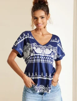 Women's T Shirt Striped Vintage Short Sleeve V Neck Regular Tops Casual Daily Print Black Green Summer Women Boho Tops