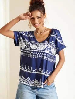 Women's T Shirt Striped Vintage Short Sleeve V Neck Regular Tops Casual Daily Print Black Green Summer Women Boho Tops