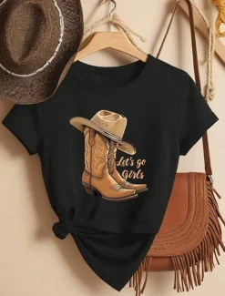 Best Women's T shirt Tee 100% Cotton Letter Daily Stylish Casual Short Sleeve Summer Women Boho Tops