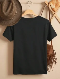 Best Women's T shirt Tee 100% Cotton Letter Daily Stylish Casual Short Sleeve Summer Women Boho Tops