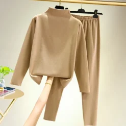 Outlet Women's T shirt Tee Undershirt Pants Sets Bottoming Shirt Casual Daily Basic Long Sleeve Crew Neck Turtleneck Black Fall & Winter Home Outfits Women Pajama-Setter