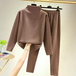 Outlet Women's T shirt Tee Undershirt Pants Sets Bottoming Shirt Casual Daily Basic Long Sleeve Crew Neck Turtleneck Black Fall & Winter Home Outfits Women Pajama-Setter