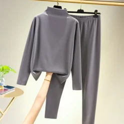 Outlet Women's T shirt Tee Undershirt Pants Sets Bottoming Shirt Casual Daily Basic Long Sleeve Crew Neck Turtleneck Black Fall & Winter Home Outfits Women Pajama-Setter