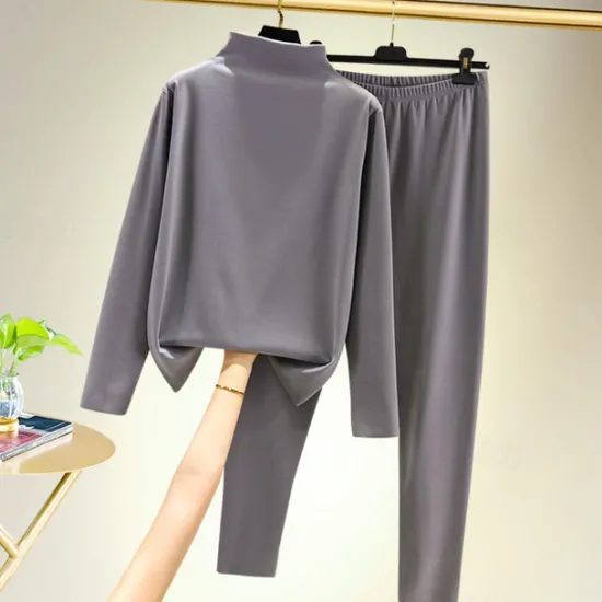 Outlet Women's T shirt Tee Undershirt Pants Sets Bottoming Shirt Casual Daily Basic Long Sleeve Crew Neck Turtleneck Black Fall & Winter Home Outfits Women Pajama-Setter