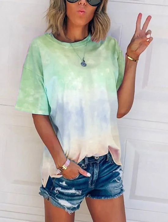 Sale Women's T Shirt Tie Dye Fashion Short Sleeve Round Neck Regular Tops Daily Weekend Print Pink Red Blue Purple Green Summer Women T-Shirts