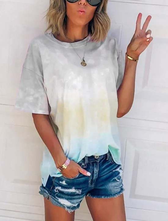 Sale Women's T Shirt Tie Dye Fashion Short Sleeve Round Neck Regular Tops Daily Weekend Print Pink Red Blue Purple Green Summer Women T-Shirts