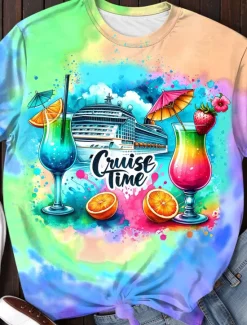 Clearance Women's T Shirt Tie Dye Letter Casual Short Sleeve Round Neck Regular Tops Daily Print Summer Women T-Shirts