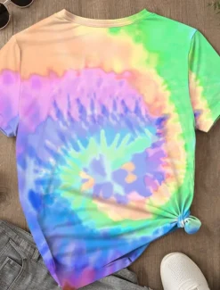 Clearance Women's T Shirt Tie Dye Letter Casual Short Sleeve Round Neck Regular Tops Daily Print Summer Women T-Shirts