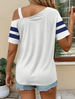 Sale Women's T Shirt Tropical Hawaiian Casual Short Sleeve Asymmetric Neck Regular Tops Daily Sports Going out White Blue Summer Spring Women Women's Tops