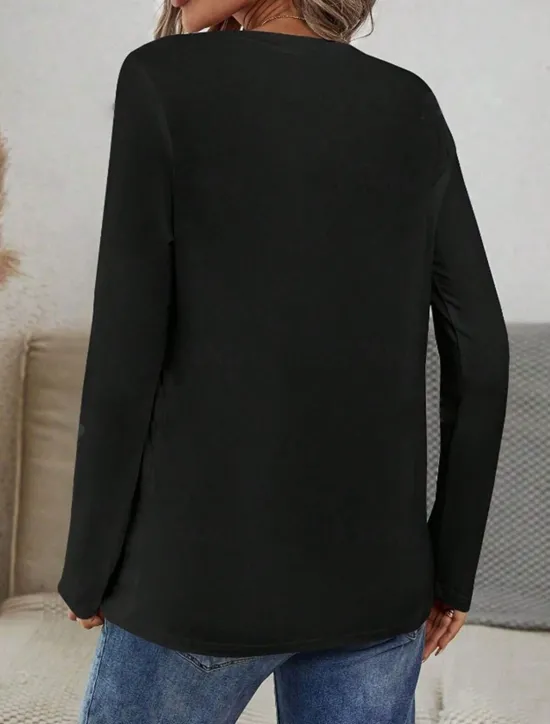 Best Women's T Shirt V Neck Long Sleeve Tunic Fashion Casual Letter Print Regular Tops Daily Spring & Fall Women T-Shirts