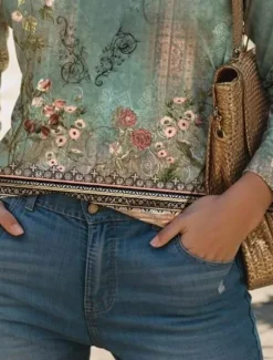 Best Women's T Shirt V Neck Long Sleeve Tunic Floral Fashion Modern Casual Regular Tops Daily Weekend Print Fall Winter Women Spring Tops|Boho Tops