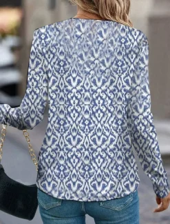 Women's T Shirt V Neck Long Sleeve Tunic Graphic Fashion Modern Casual Regular Tops Daily Weekend Print Fall Winter Women Boho Tops