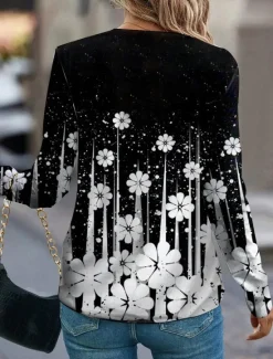 Online Women's T Shirt V Neck Long Sleeve Tunic Fashion Casual Print Regular Tops Daily Spring Fall Women Spring Tops