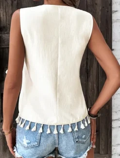 Sale Women's Tank Top Casual Sleeveless V Neck Regular Tops Daily Print Black White Pink off-white Summer Women Boho Tops