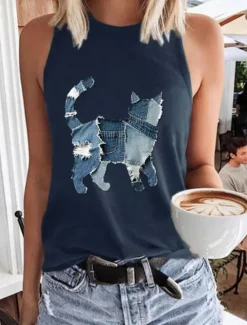 Women's Tank Top Graphic Dragonfly Stylish Casual Sleeveless Crew Neck Regular Tops Daily Print Black White Pink Navy Blue Blue Summer Spring Women Tank Tops & Camis