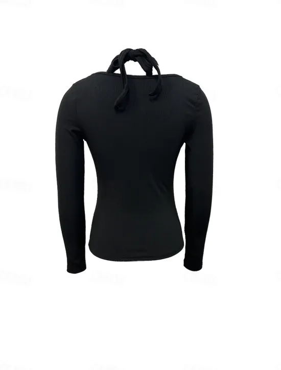 Online Women's Tank Top Solid Color Stylish Long Sleeve Asymmetric Neck Crop Tops Daily Black Blue Brown Spring Women T-Shirts