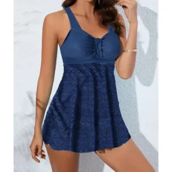 New Women's Tankini Two Piece Swimsuit Lace Swimwear Solid Colored Swimwear Black Sky Blue Breathable Quick Dry Lightweight Sleeveless - Swimming Surfing Beach Summer Spring Plus Size Women One-Pieces