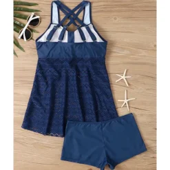 New Women's Tankini Two Piece Swimsuit Lace Swimwear Solid Colored Swimwear Black Sky Blue Breathable Quick Dry Lightweight Sleeveless - Swimming Surfing Beach Summer Spring Plus Size Women One-Pieces