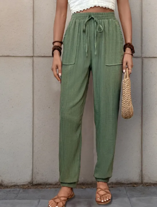 Best Women's Tapered pants Chinos Fashion Streetwear Full Length High Waist Plain Pocket Elastic Waistband Comfy Soft Comfortable Micro-elastic Outdoor Street Black Green Khaki Spring & Fall Regular Fit Women Pants