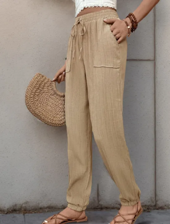 Best Women's Tapered pants Chinos Fashion Streetwear Full Length High Waist Plain Pocket Elastic Waistband Comfy Soft Comfortable Micro-elastic Outdoor Street Black Green Khaki Spring & Fall Regular Fit Women Pants