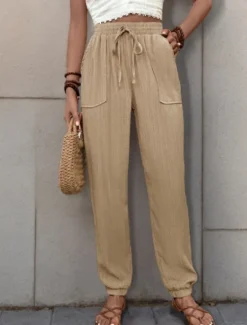 Best Women's Tapered pants Chinos Fashion Streetwear Full Length High Waist Plain Pocket Elastic Waistband Comfy Soft Comfortable Micro-elastic Outdoor Street Black Green Khaki Spring & Fall Regular Fit Women Pants