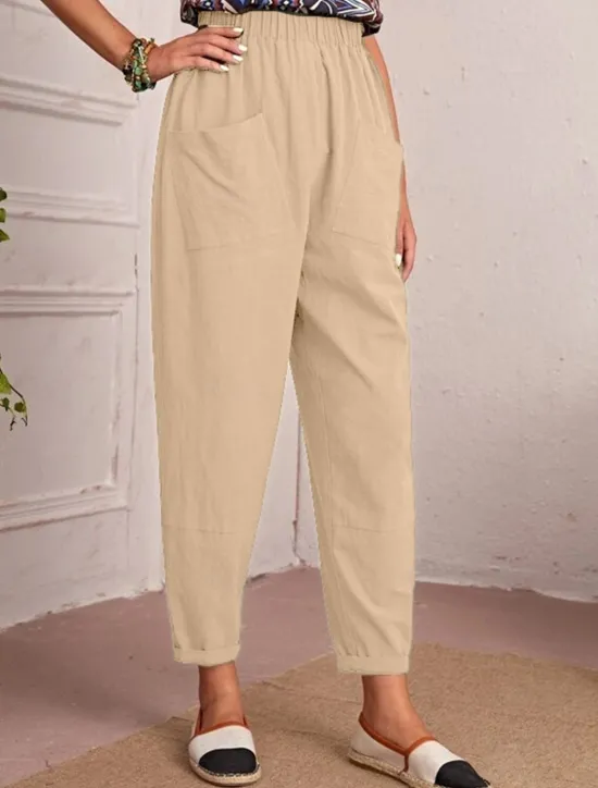 New Women's Tapered pants Chinos Fashion Streetwear Basic Ankle-Length Medium Waist Plain Pocket Elastic Waist Comfort Outdoor Micro-elastic Vacation Street Daily Navy Black Khaki Army Green Summer Spring Women Pants