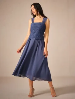 Discount Women's Tea Length A Line Dress Dress With Jacket Elegant Semi Formal Wedding Guest Regular Fit Solid Color 3/4 Length Sleeve Square Neck Summer Spring Fall Women Cocktail Dress