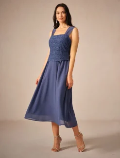 Discount Women's Tea Length A Line Dress Dress With Jacket Elegant Semi Formal Wedding Guest Regular Fit Solid Color 3/4 Length Sleeve Square Neck Summer Spring Fall Women Cocktail Dress